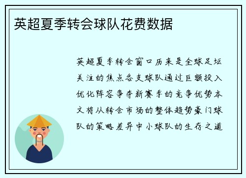 英超夏季转会球队花费数据